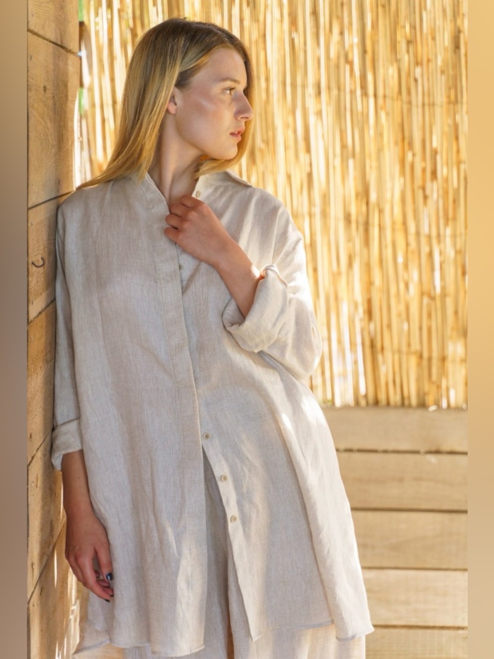 Dr. Flax by FLAX Linen Button Front Tunic/Dress in Lt Gray Size S/M